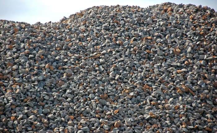 Close view of a graded crushed stone stockpile